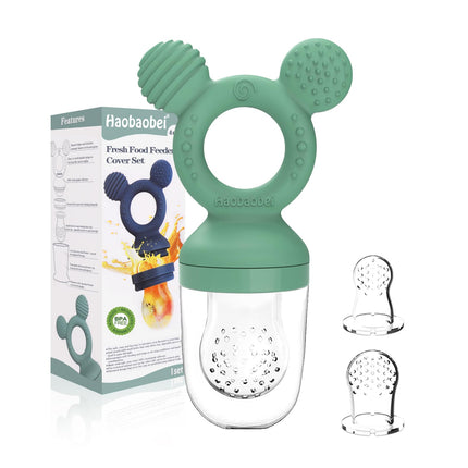 Baby Fruit Feeder 2 Pack with Freezer Tray, 4 Silicone Pouches in 3 Sizes, Breastmilk Popsicle Mold, Food Feeder Pacifier and Silicone Teether, 4+ Months