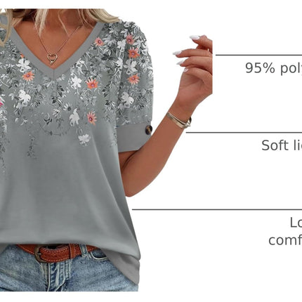 Womens Tops Short Sleeve Shirts Buttons V Neck Spring Fashion Summer Outfits Plus Size Blouses Dressy Casual