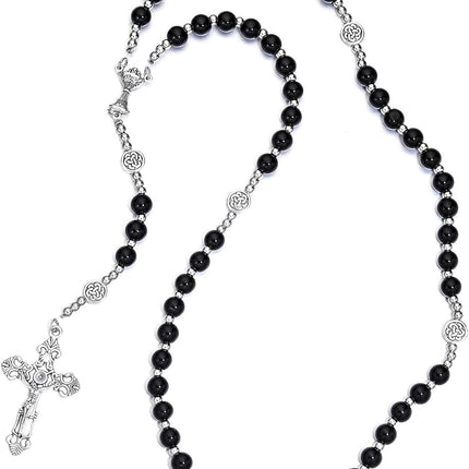 Merroyal Glass Pearl First Communion Rosary with Chalice Centerpiece and Ornate Crucifix, Boys and Girls, Includes Holy Cup Metal Gift Box and Satin Drawstring Bag