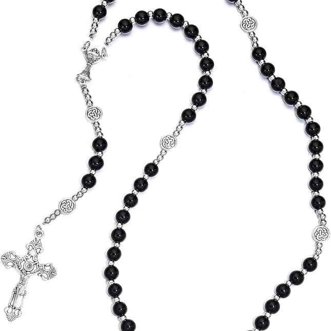 Glass Pearl First Communion Rosary with Chalice Centerpiece and