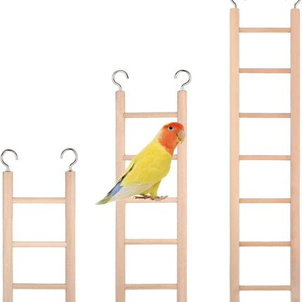 3 PCS Bird Cage Ladder, Parakeet Ladders Bird Ladder for Cage Wooden Hanging Parrot Wood Step Climbing Small Wooden Ladders for Birds Parakeets Parrots Cockatoo Lovebirds (3 Step, 5 Steps, & 7 Steps)