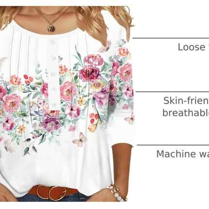 3/4 Length Sleeve Womens Tops Round Neck Casual Summer Tunic Tops Basic Tees Blouses Dressy T-Shirts Pleated Shirts