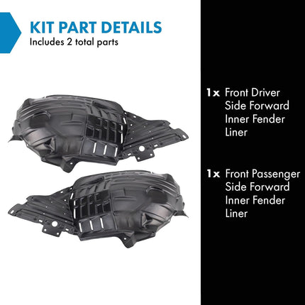 TRQ Front Driver and Passenger Side Forward Inner Fender Liner Set Compatible with 2006-2009 Nissan 350Z