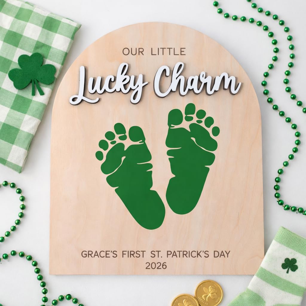 St Patrick's Day Baby Footprint Plaque, Baby Keepsake DIY Craft for Children (Lucky Charm)
