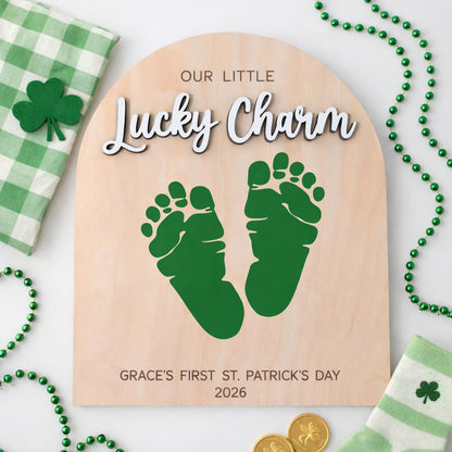 St Patrick's Day Baby Footprint Plaque, Baby Keepsake DIY Craft for Children (Lucky Charm)