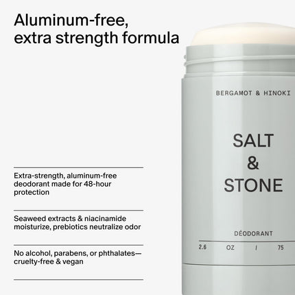 Aluminum Free Deodorant | Extra Strength 48 Hour Protection for Women & Men | Made with Seaweed Extracts, Niacinamide & Prebiotics | Bergamot & Hinoki