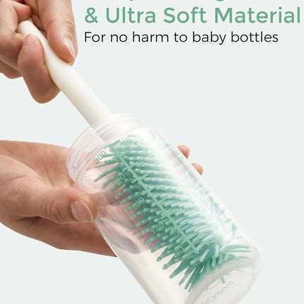 Momcozy Bottle Brush Set - Baby Bottle Cleaner Kit with Silicone Brush, Nipple Brush, Straw Brush, Soap Dispenser, Drying Rack - 7 in 1 Bottle Cleaning Tool for Home and Travel, Green