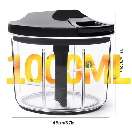 Manual Food Processor Large Vegetable Chopper, 1000ML Pull String Chopper Garlic Mincer Onion Cutter for Veggies,Salad,Fruits, Nuts, BPA Free, Black
