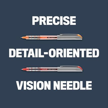 uniball Vision Needle Rollerball Pen, Fine Point (0.7mm), Black Ink, 6 Pens