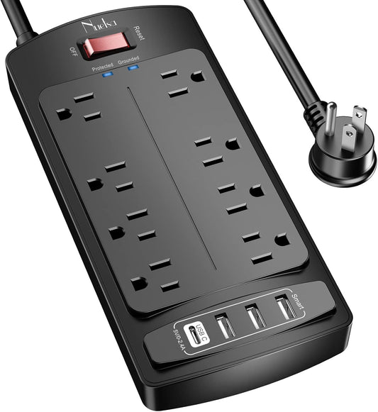 Surge Protector Power Strip - Flat Plug Extension Cord with 8 Outlets and 4 USB Ports, 6 Feet Power Cord (1625W/13A)