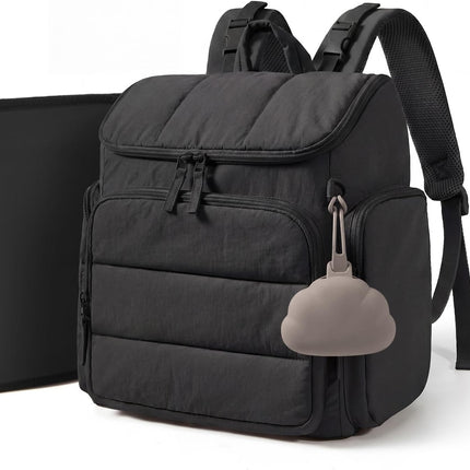 Black Diaper Bag Backpack with Changing Pad and Stroller Straps