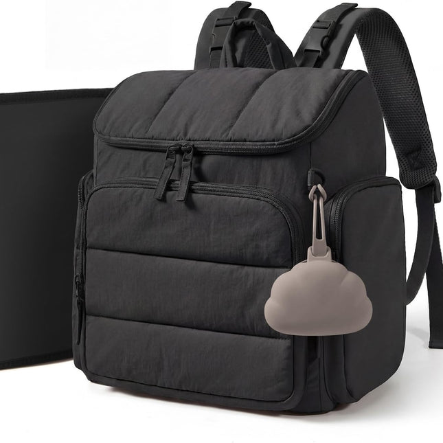 Black Diaper Bag Backpack with Changing Pad and Stroller Straps