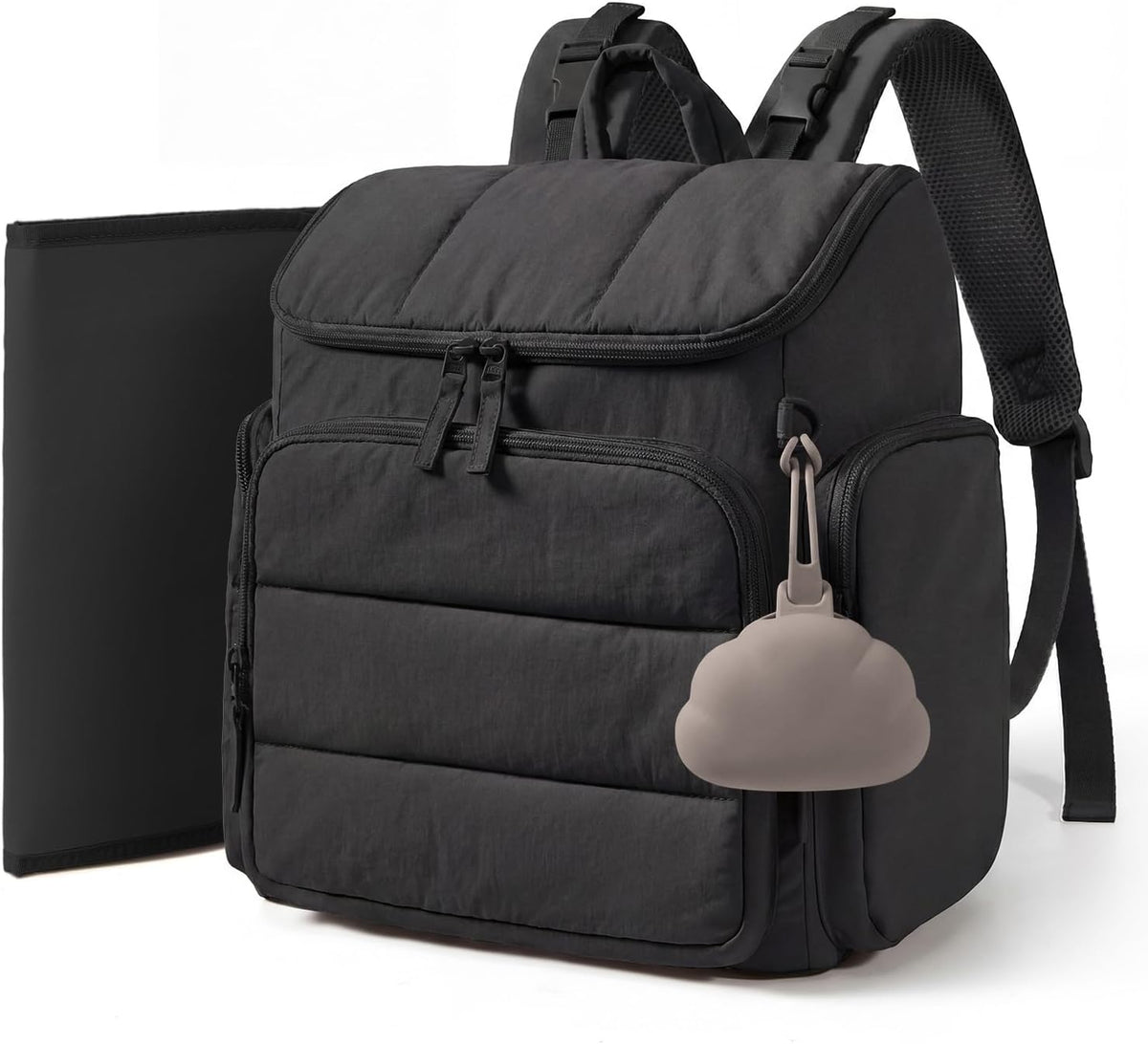 Black Diaper Bag Backpack with Changing Pad and Stroller Straps
