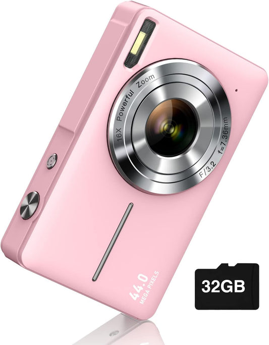Digital Camera, FHD 1080P Point and Shoot Camera with 16X Zoom, Anti Shake, 32GB Card, Compact Small Camera for Kids