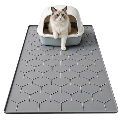 Silicone Cat Litter Mat 34×22 inch, Easy to Clean, Gray