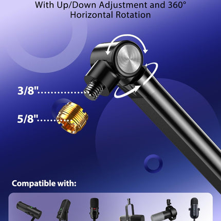 UBeesize Microphone Boom Arm, Aluminum Alloy Mic Arm Stand for Blue Yeti, HyperX QuadCast, Shure SM7B and Other Mic, 360° Rotatable Head Mic Arm Desk Mount with 3/8" to 5/8" Adapter for Podcast Gaming