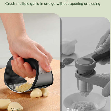 Garlic Press Rocker - Stainless Steel Garlic Crusher, Mincer and Chopper with Peeler & Scraper, Easy Kitchen Gadget for Smashing