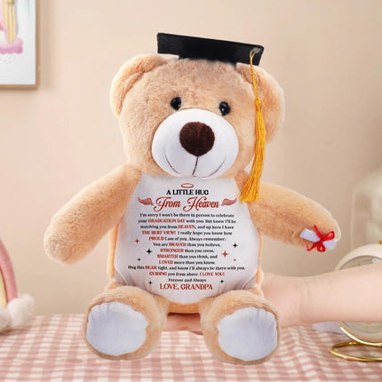 A Little Hug from Heaven - Personalized Graduation Teddy Bear 2026, Custom Memorial Graduation Gift for Son, Daughter from Dad, Mom - Sympathy Message Class of 2026 Bear from Heaven