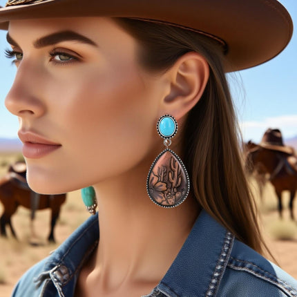 Western Jewelry for Women - Boho Turquoise Jewelry Set with Turquoise Necklace, Earrings, Bracelet & Rings