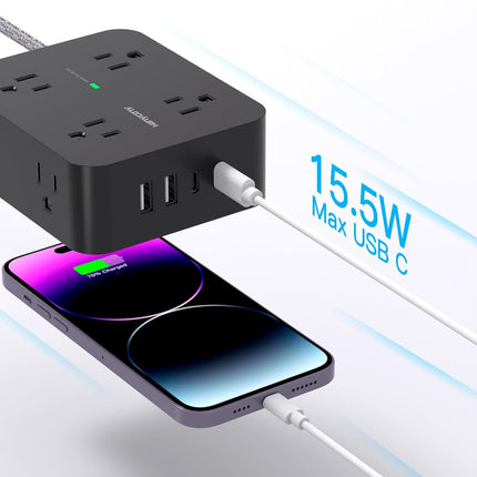 Power Strip Surge Protector, HANYCONY 8 Outlets with 4 USB Charging Ports(2 USB C), 3 Side Outlet Extender with 5 Ft Extension Cord, Flat Plug, Wall Mount, Desk Charging Station for Home Office ETL