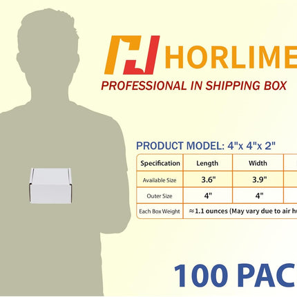 HORLIMER 4x4x2 inches Shipping Boxes Set of 100, White Corrugated Cardboard Box Literature Mailer