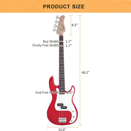 Glarry Electric Bass Guitar Full Size 4 String Rosewood Basswood Fire Style Exquisite Burning Bass (Red)