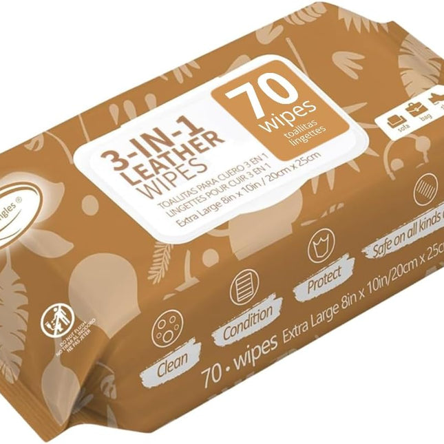 3in1 Leather Cleaner Wipes 70 Count, Extra Large 8" x