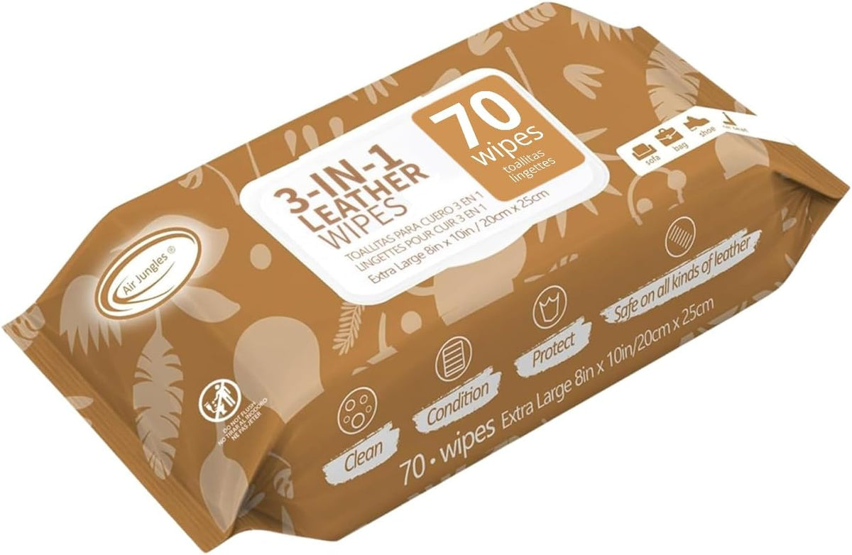 3in1 Leather Cleaner Wipes 70 Count, Extra Large 8" x