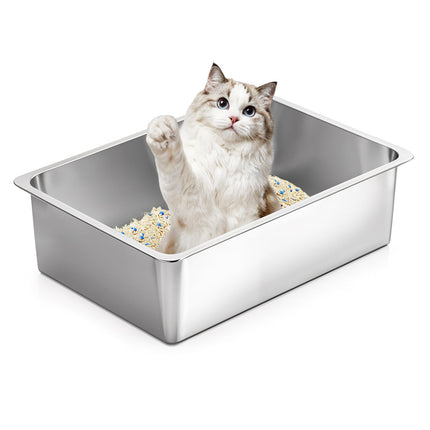 Large High Sided Stainless Steel Cat Litter Box, Non-Stick