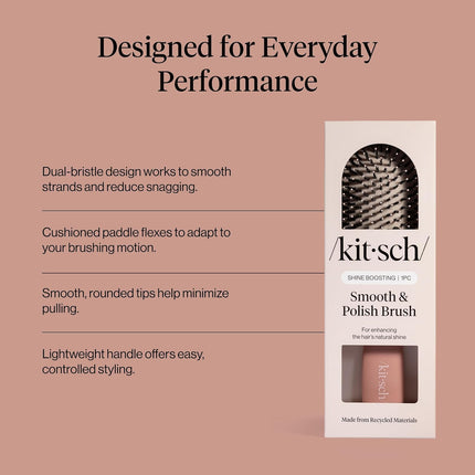 Kitsch Smooth & Polish Brush – Dual Bristle Detangler Brush, Shine & Frizz Control – Vegan Boar & Nylon Hair Brush with Cushioned Pad for Scalp Massage – Hair Care Tool for All Hair Types - Terracotta