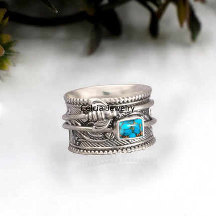 Solid 925 Sterling Silver Honey Bee Spinner Meditation Ring, Natural Abalone Shell Gemstone Ring