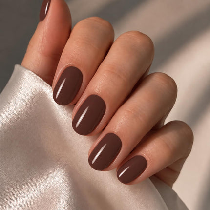 Dark Red Short Fall Press On Nails, Oval Fake Nails
