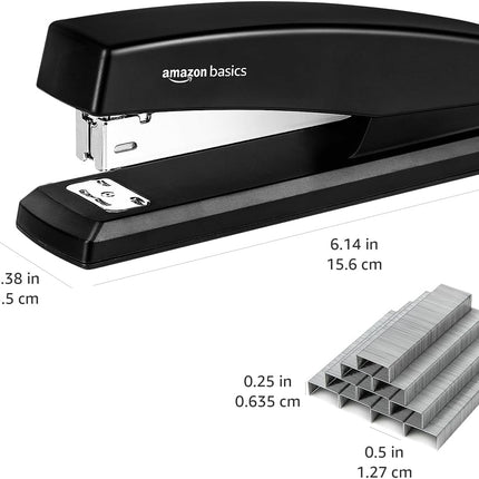 Amazon Basics Office Stapler with 1000 Staples, 25 Sheet Capacity, Non-Slip, Black, Home Office