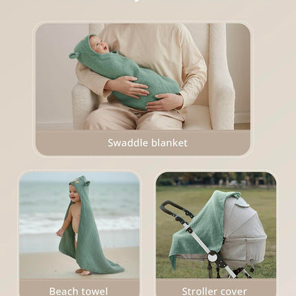 Muslin Baby Hooded Towel 2 Pack, Soft & Absorbent Bath Towel for Infant, Toddler, Unisex, Baby Gift, Newborn Essentials, Bear & Lamb