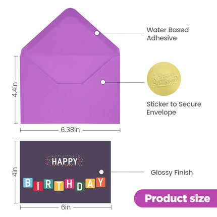 100 Unique Birthday Cards with Envelopes - Assorted Happy Birthday Cards, 4 x 6 inches, Envelopes & Stickers in Bulk Boxed Set