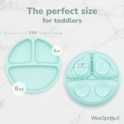 Suction Plates with Lids for Babies & Toddlers - 100% Silicone, Dinnerware Stays Put, Divided Design for - photo 2
