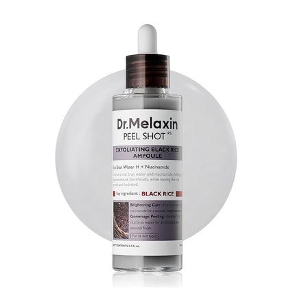 Dr.Melaxin Peel Shot Glow Black Rice Peeling Ampoule 80ml, Dead Skin Remover Gentle Exfoliating with Rice Water Extract, AHA BHA, Niacinamide, Daily Skin Texture, All Skin Types, Korean Skincare