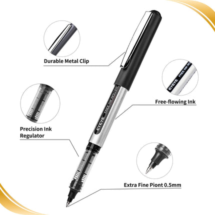 Liquid Ink Rollerball Pens Black, 0.5mm Extra Fine Point, Pack of 25