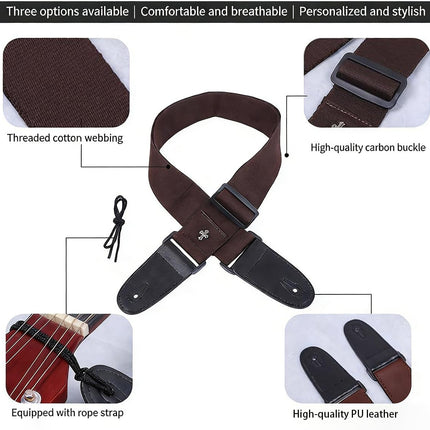 Guitar Strap-Acoustic Electric Guitar Straps,Comfortable Adjustable Cotton Woven with 3 Guitar Picks Holder Ends