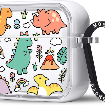MOSNOVO Case for Airpods Pro & Airpods Pro 2, Protective Clear Case with Shockproof Dual Layer Hard Luxe Metal Ring Designed for Airpods Pro 2 Generation - Dinosaur Land