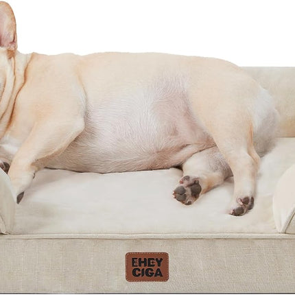 EHEYCIGA Orthopedic Dog Bed for Small Dogs, Waterproof Memory Foam Small Dog Beds with Sides, Non-Slip Bottom and Egg-Crate Foam Medium Pet Couch Bed with Washable Removable Cover, Beige