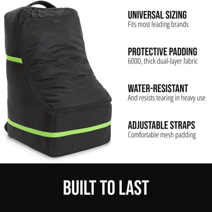 GORILLA GRIP Tear and Water Resistant Padded Car Seat Travel Bag for Airplane and Airport, Universal Fit Baby Carseat Bags, Holds Up to 50lbs, Handle & Shoulder Straps, Air Gate Check Carrier, Green