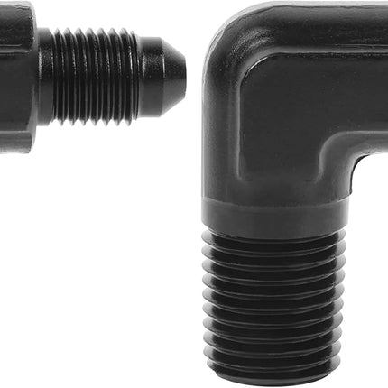 EVIL ENERGY 3AN Male Flare to 1/4" NPT Pipe 90 Degree Fitting Adapter Aluminum Black 2PCS
