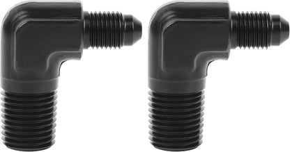 3AN Male Flare to 1/4" NPT Pipe 90 Degree Fitting Adapter Aluminum Black 2PCS