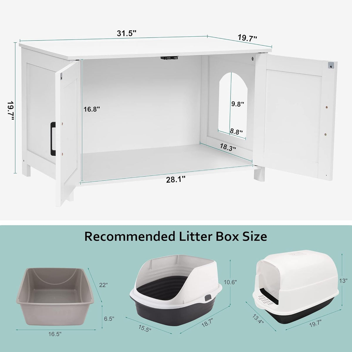 White Wooden Cat Litter Box Enclosure with Barn Door - photo 5