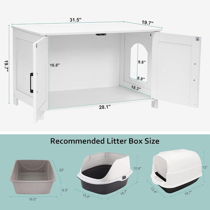White Wooden Cat Litter Box Enclosure with Barn Door - photo 5
