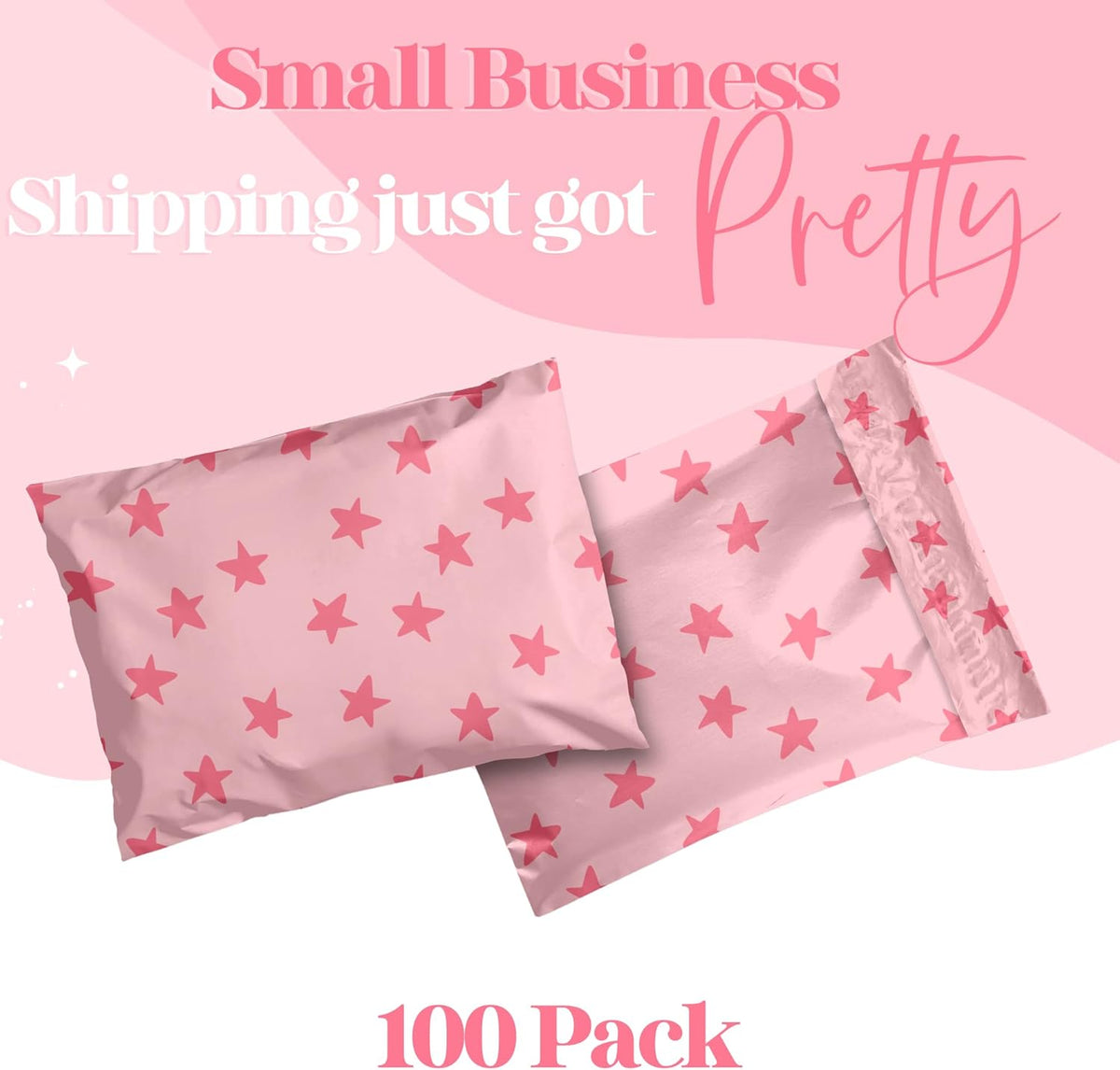 14.5x19 Seeing Stars Pink Designer Poly Mailers, 100 Pack - photo 2