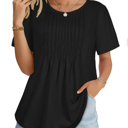 Womens T Shirts Short Sleeve Tops Pleated Dressy Casual Flowy Summer Blouses