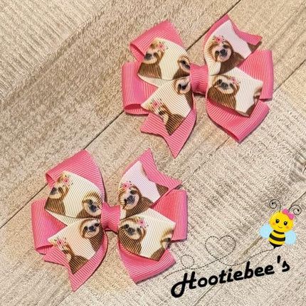 Pink Sloth Toddler Hair Bow Set