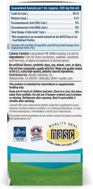 Omega-3 Pet, Unflavored - 2 oz - 294 mg Omega-3 Per One mL - Fish Oil for Small Dogs & Cats with EPA & - photo 2